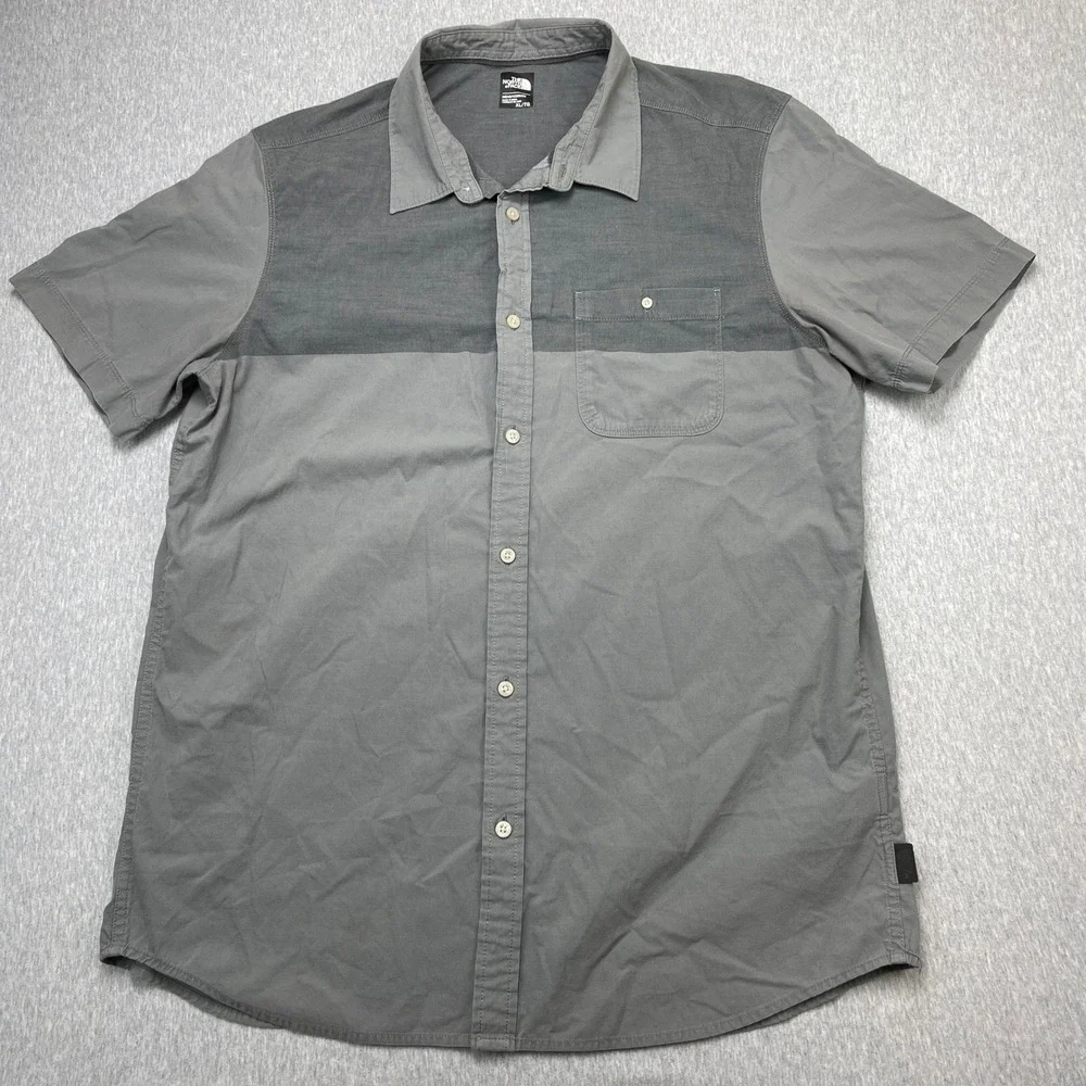 The North Face Shirt Mens XL Short Sleeve Button Down Grey Colorblock EUC